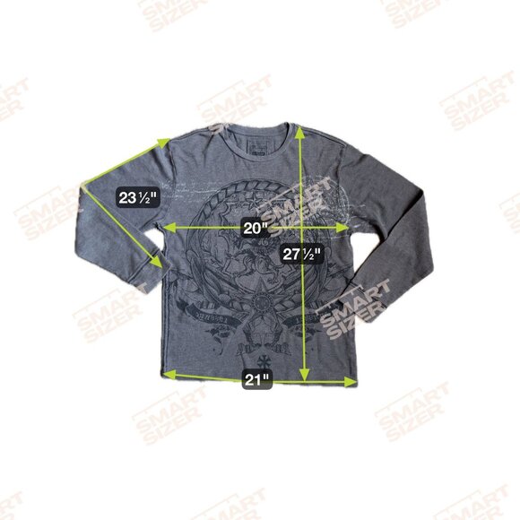 Vtg Y2K Waffle Knit Mens Thermal‎ Long Sleeve Graphic Charcoal Gray Gothi… - Picture 2 of 5